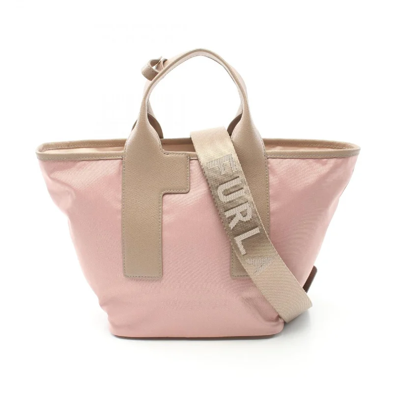 Reversible handle bags offering dual design styles -Furla  pink Leather Nylon Canvas Tote Bag