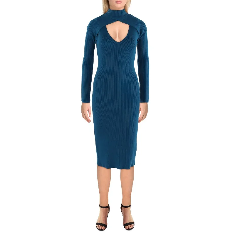 Blue Dresses for Classic -Betsey Johnson Womens Knee Length Ribbed Sweaterdress