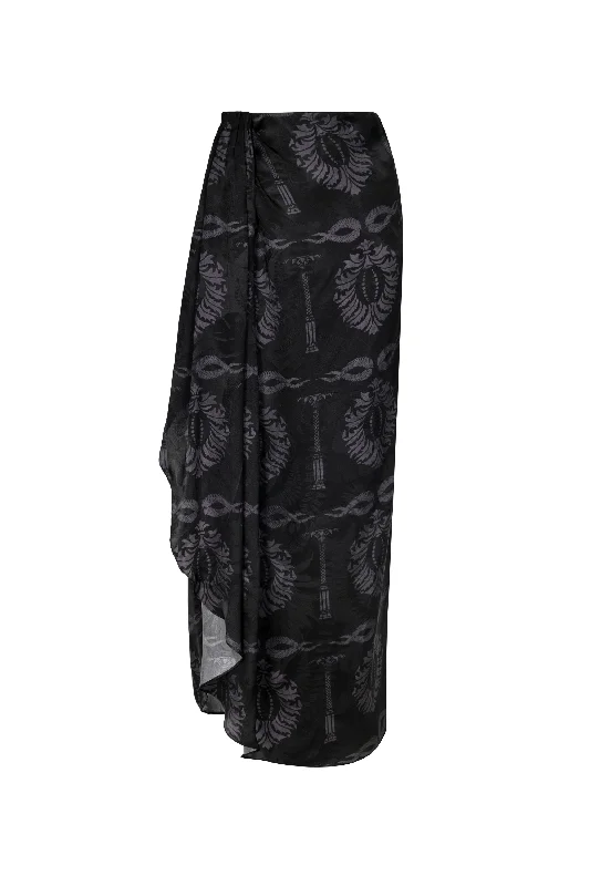 Modern Dresses for Trendy -Myanmar Silk Jacquard Midi Skirt in Black