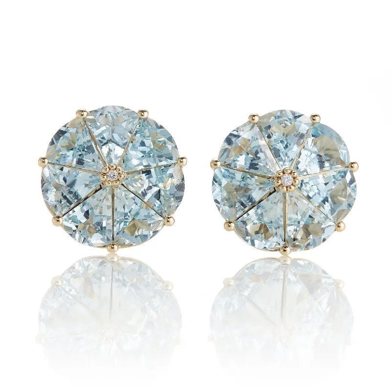 Crystal Drop Earrings for Sparkle -Pinwheel Earrings in Aquamarine & Diamonds