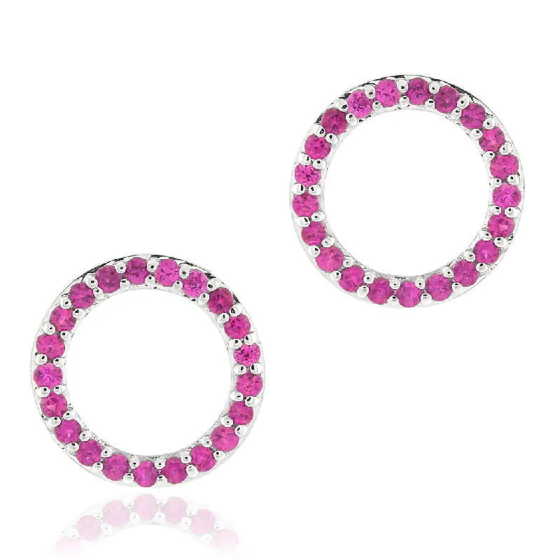 Drop Earrings with Embossed Patterns -Pink Sapphire Open Circle Earrings