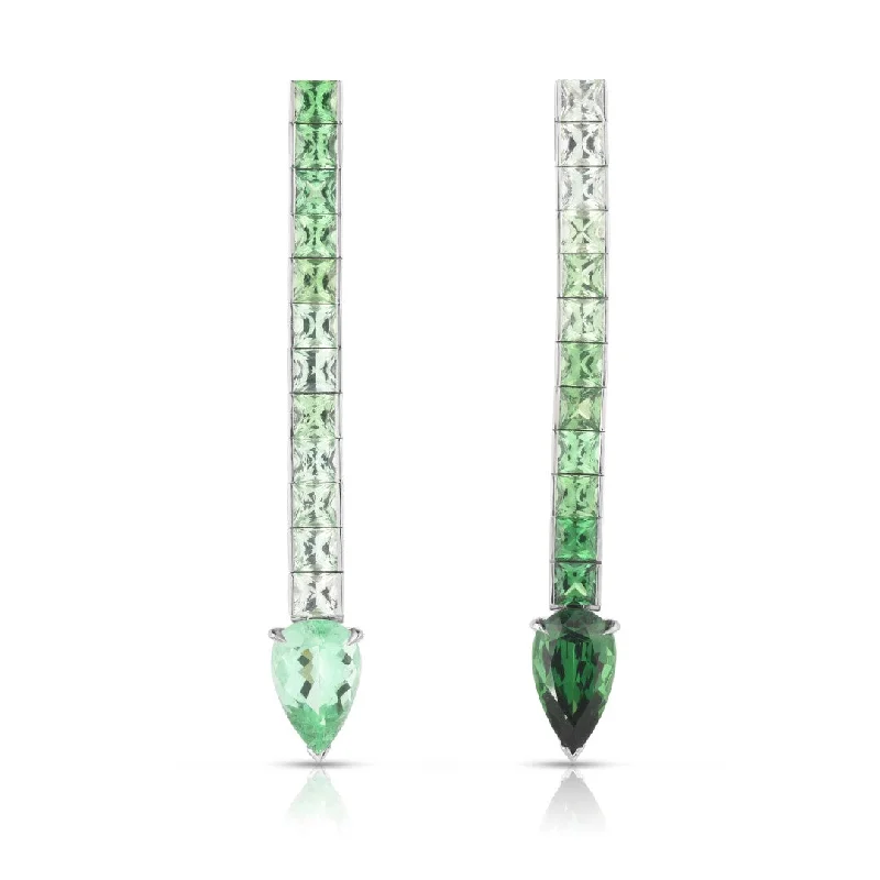 Drop Earrings with Wave Designs -Tourmaline & Tsavorite Earrings