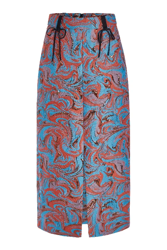 Low-waisted Dresses for Relaxed -Rosa Swirl Brocade Midi Skirt