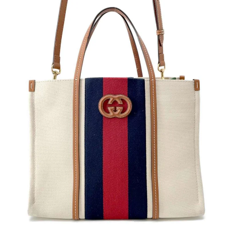 Handle bags with playful pom-poms for charm -Gucci blue  Color Canvas Leather Shoulder Bag Tote Bag (Pre-Owned)