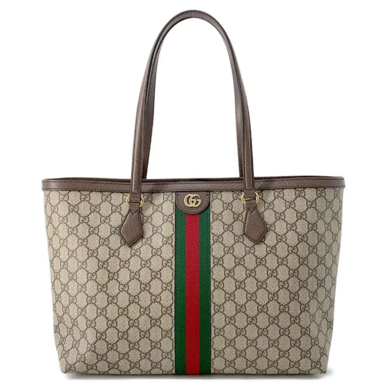 Handle bags with sturdy leather grip accents -Gucci   Gg Supreme Canvas Leather Tote Bag (Pre-Owned)