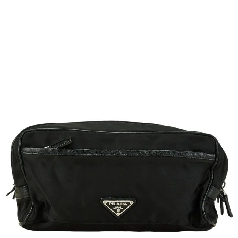 Handle bags with sleek hardware for sophistication -Prada  Nylon Leather Clutch Bag Pouch (Pre-Owned)