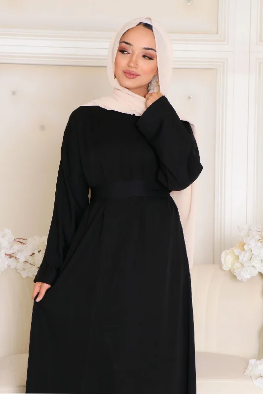 Retro Dresses for Throwback -Rhea Essential Closed Abaya- Black