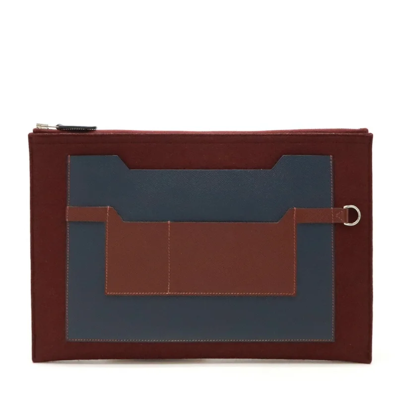 Handle bags with soft leather for luxury -Hermes   Navy Felt Epsom Leather Clutch Bag (Pre-Owned)