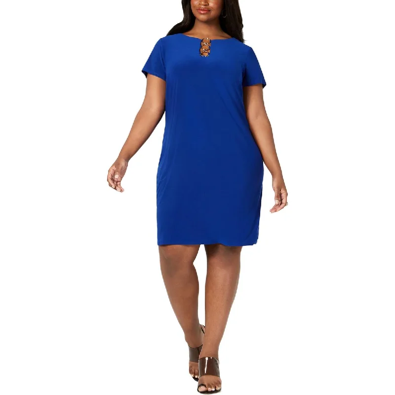 Blue Dresses for Classic -MSK Womens Plus O-Ring Knee-Length Cocktail Dress