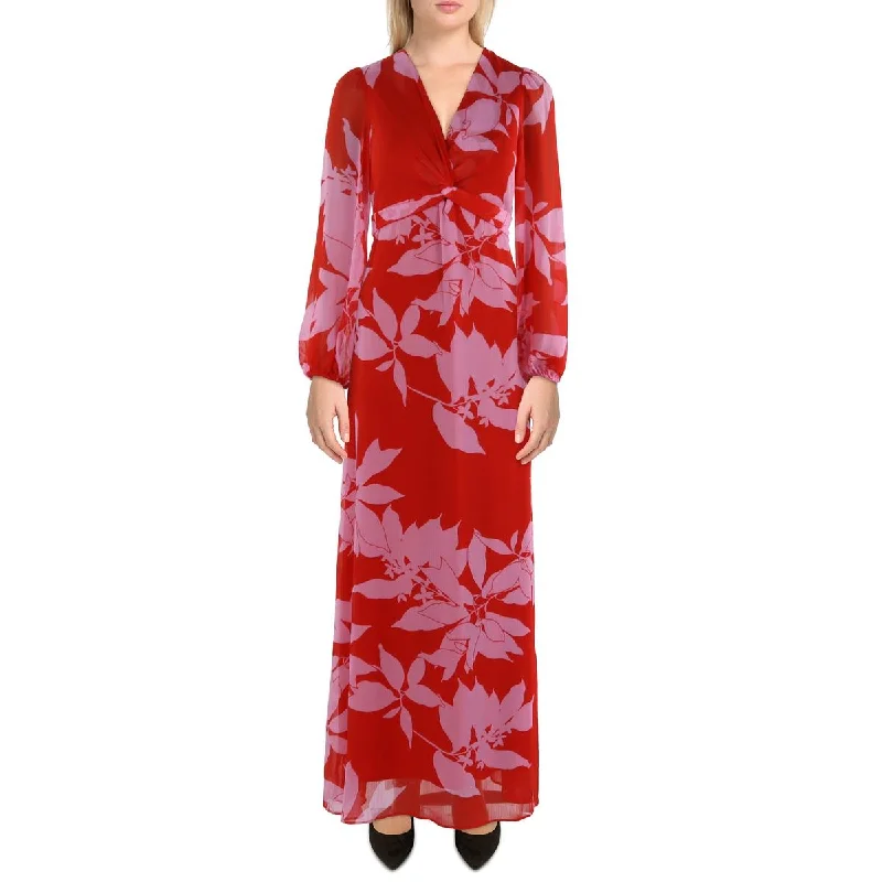 Ethnic Dresses with Tribal Design -Maison Tara Womens Chiffon Floral Maxi Dress