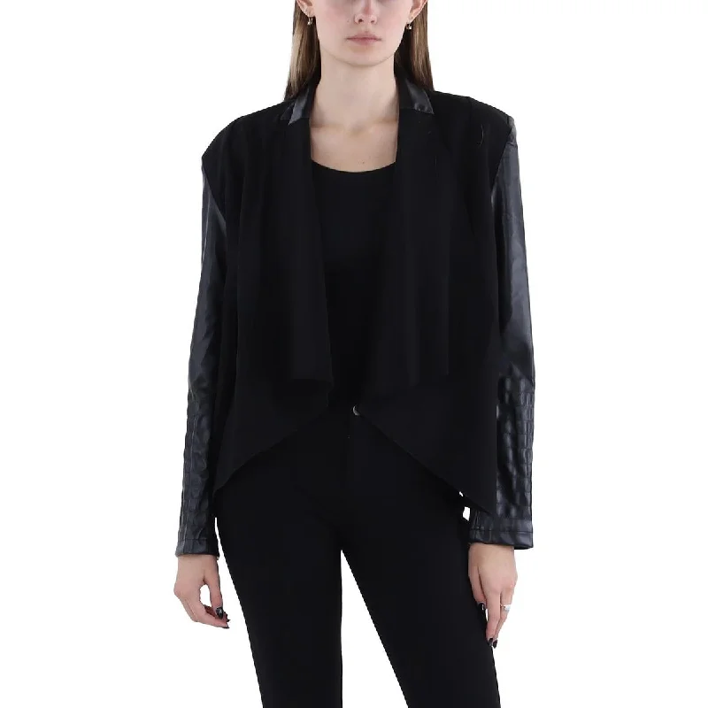 Black Dresses for Versatile -Patrizia Luca Womens Faux Leather Dressy Open-Front Blazer