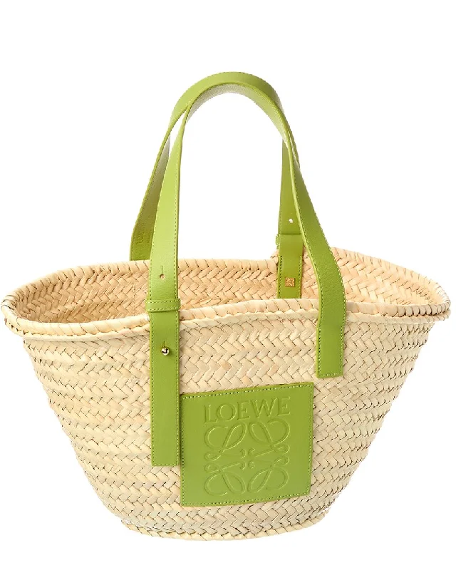 Handle bags with modern logos for branding -Loewe Palm Leaf & Leather Basket Tote