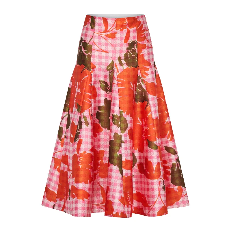 Sleeveless Dresses for Coolness -Maia Skirt in Floral Gingham Mikado