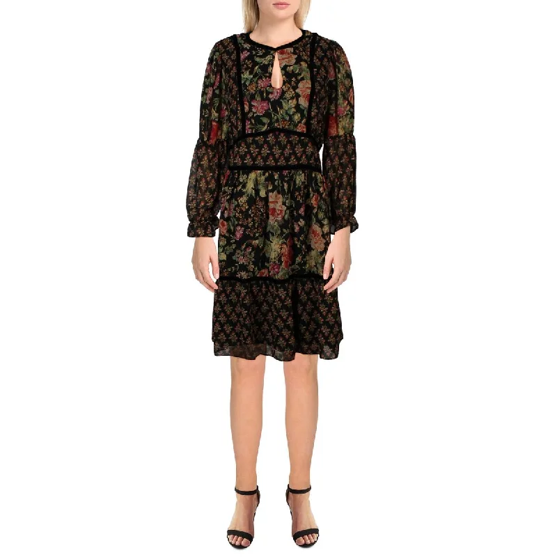 Printed Dresses with Patterns -Tahari Womens Plus Floral Print Work day Wear Mini Dress