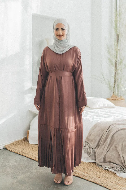 Nylon Dresses for Stretchable -Sahra Open Pleat Abaya- Muave