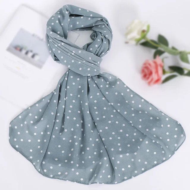 Elastic Dresses for Fit -Mint Blue Polka Dot Chiffon Bubble Scarf