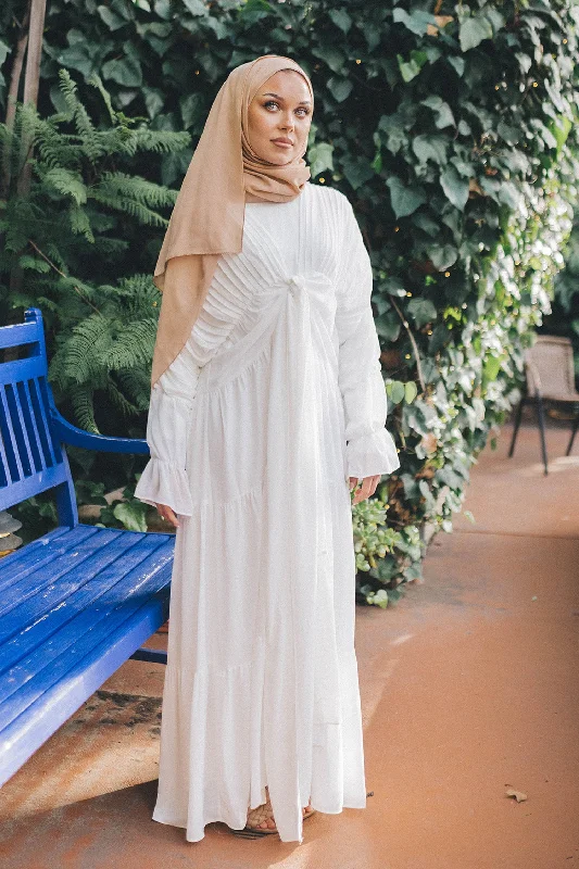 Denim Dresses for Casual Style -Saleema Chiffon Open Abaya- Off White