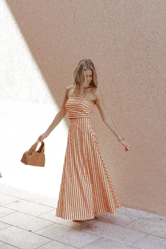 Contemporary Dresses for Fashion -Serafina Two Piece Set - Orange Beige Stripe