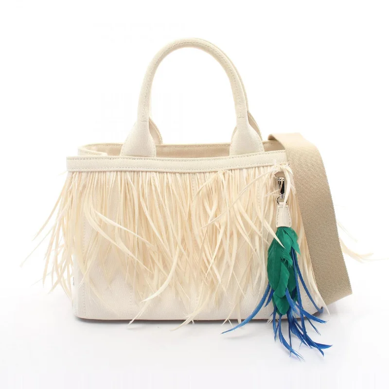 Handle bags with soft fabric for comfort -Prada  Canvas Feather Tote Bag (Pre-Owned)