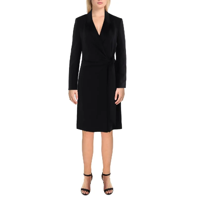 Geometric Dresses for Modern -Donna Karan Womens Collared Tie-Waist Wrap Dress