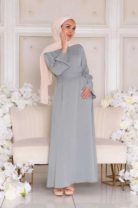 Modern Dresses for Trendy -Rhea Textured Essential Closed Abaya- Mint Gray