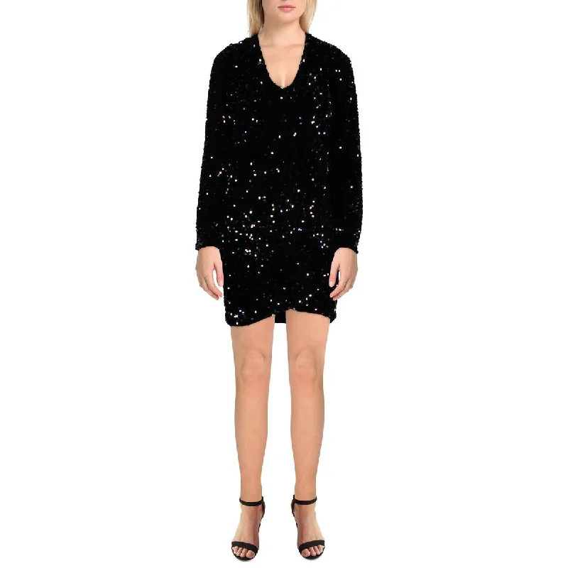 Long-sleeved Dresses for Coverage -Betsey Johnson Womens Sequined Above Knee Mini Dress