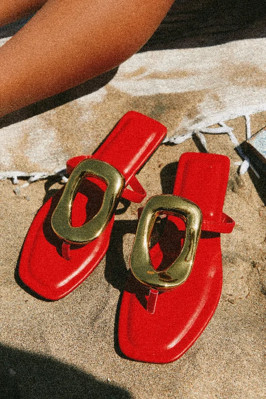 Stylish sandals for men with leather straps and simple yet sophisticated design-Adonna Slip On Thong Strap Sandals - Red