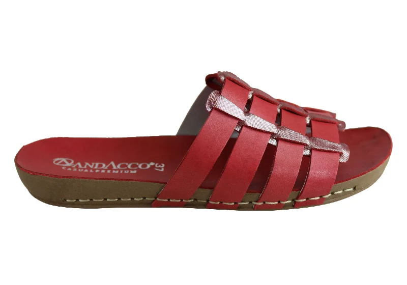 Summer sandals for women with simple design and flexible, comfortable fit-Andacco Sorrento Womens Comfort Leather Slide Sandals Made In Brazil