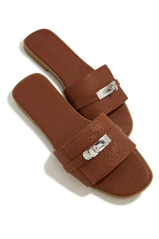 Casual sandals for men with rubber footbed and adjustable buckle for easy wear-Bianca Slip On Sandals - Tan