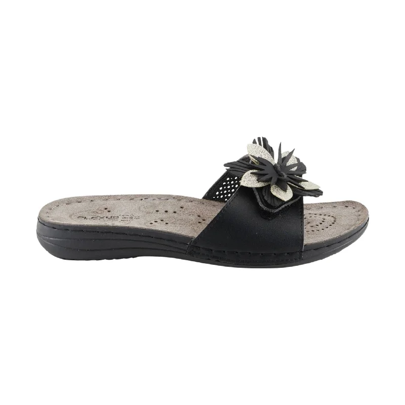 Casual sandals for women with thong design and padded footbed for everyday comfort-Flexus Women's Flowerstars Sandals - Black