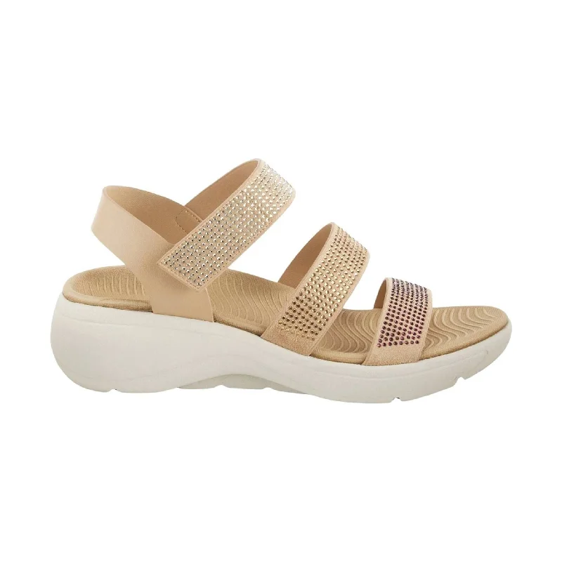 Comfortable sandals for women with foam footbed and velcro closure for ease-Flexus Women's Jazzy Sandals - Beige