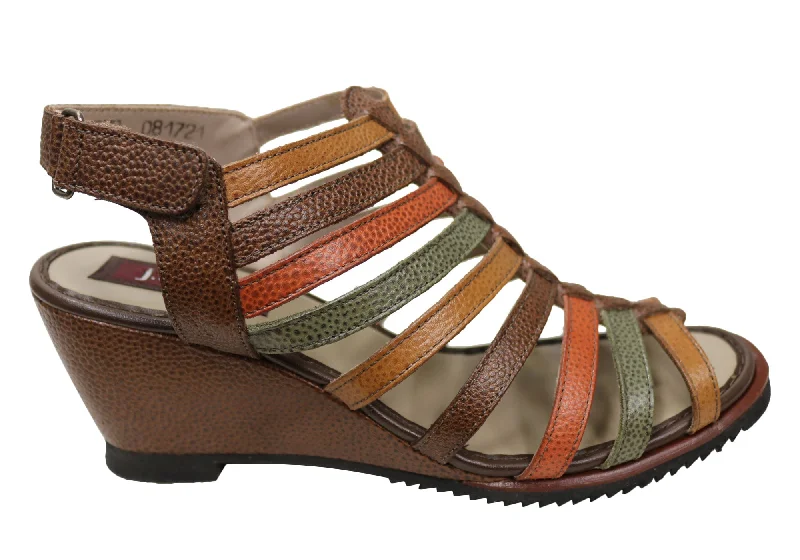 Fashionable sandals for men with velcro closure and sporty design for casual outings-J Gean Leena Womens Comfortable Leather Wedge Sandals Made In Brazil