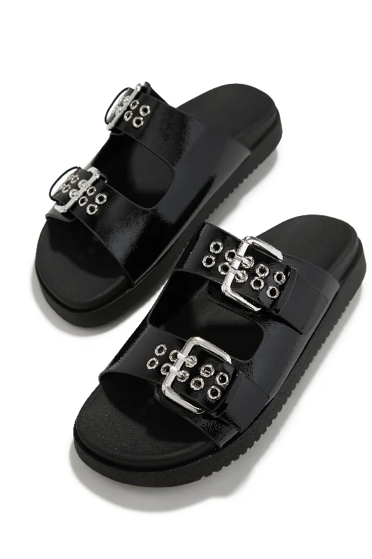 Comfortable sandals for women with wide fit options and soft cushioning for feet-Kira Chunky Slip On Sandals - Black