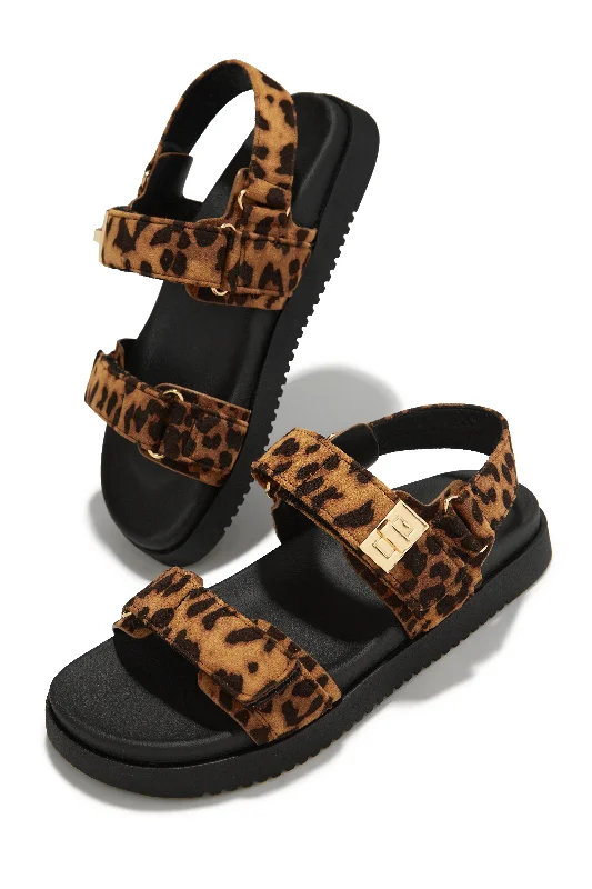 High-heeled sandals for women with satin finish and open-toe design for formal look-Mykonos Sands Chunky Sandals - Leopard