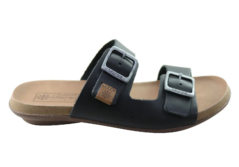 Stylish sandals for men with leather straps and durable rubber soles-New Face Silvan Womens Comfort Leather Slides Sandals Made In Brazil