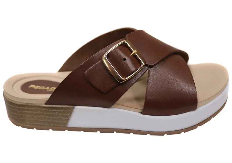 Stylish sandals for women with wide ankle straps and buckle detailing for fashionable look-Pegada Gianna Womens Comfort Leather Slides Sandals Made In Brazil