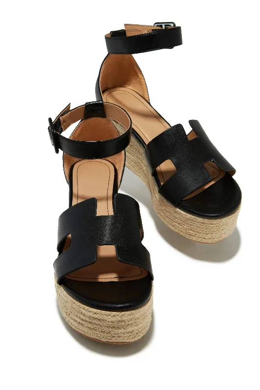 Elegant sandals for women with gold accents and high heels for luxury events-Weekend Cruise Espadrille Platform Sandals - Black