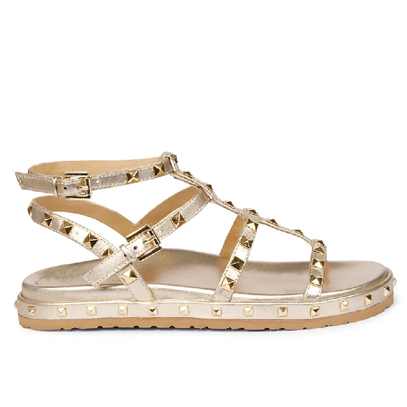 Waterproof sandals for women with durable straps and slip-resistant soles-Alicia Studded Strappy Platin Leather Sandals