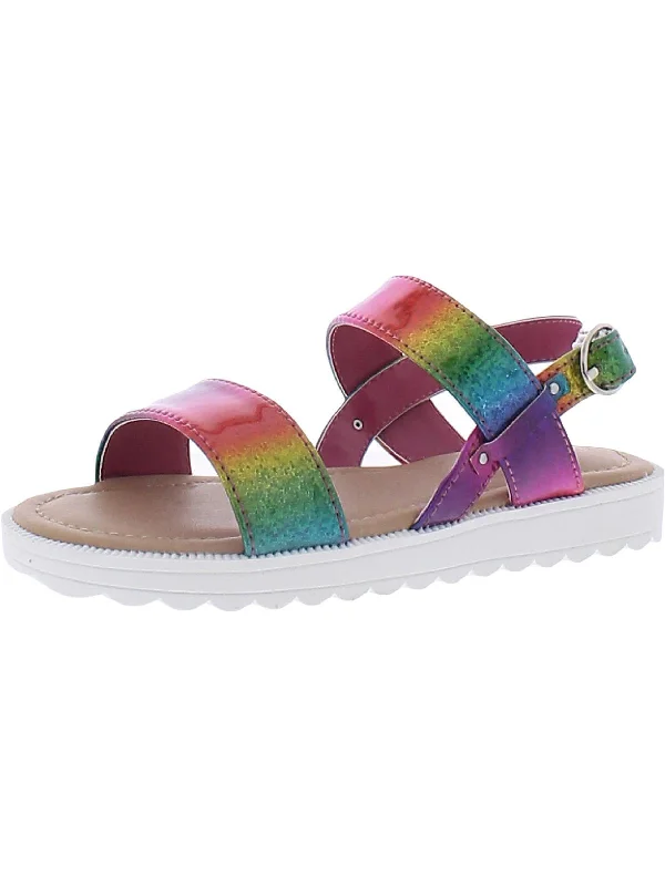 Comfortable sandals for women with Velcro straps and cushioned sole for everyday wear-Aquatic Girls Metallic Ankle Strap Flat Sandals