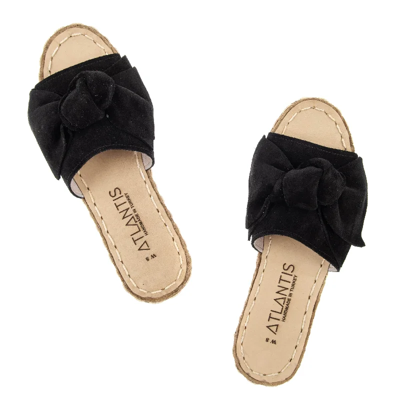 Fashionable sandals for women with fringe details and cushioned footbed for all-day wear-Black Bows Leather Sandals