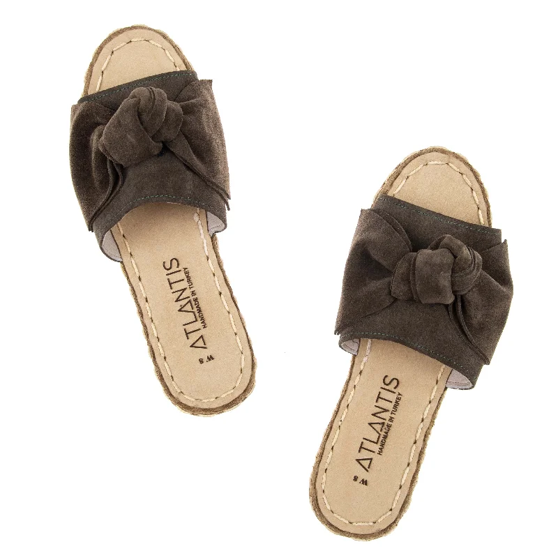 Fashionable sandals for men with canvas material and slip-resistant soles for durability-Brown Bows Leather Sandals