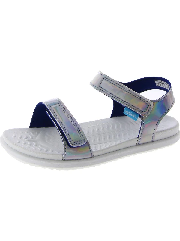 Comfortable sandals for men with breathable straps and durable slip-resistant soles-Charley Hologram Girls Little Kid Metallic Sport Sandals