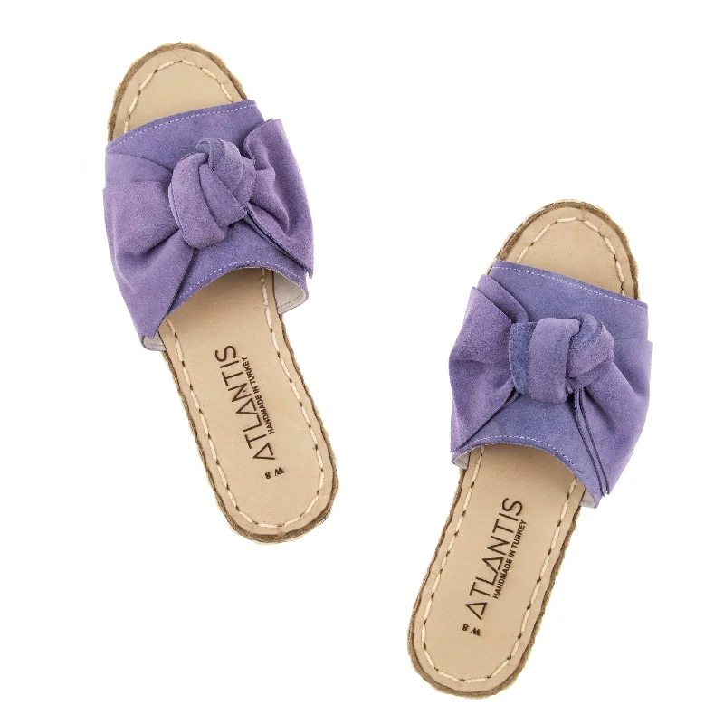 High-heeled sandals for women with cross-strap design and open-toe look for evenings-Lavender Bows Leather Sandals