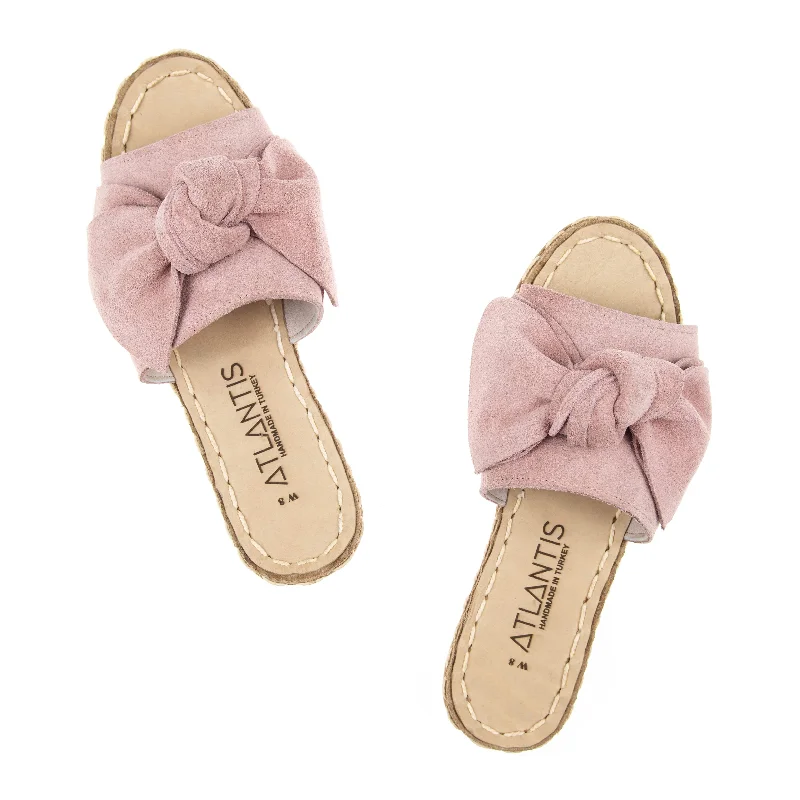 Stylish sandals for men with leather straps and durable rubber soles-Powder Pink Bows Leather Sandals