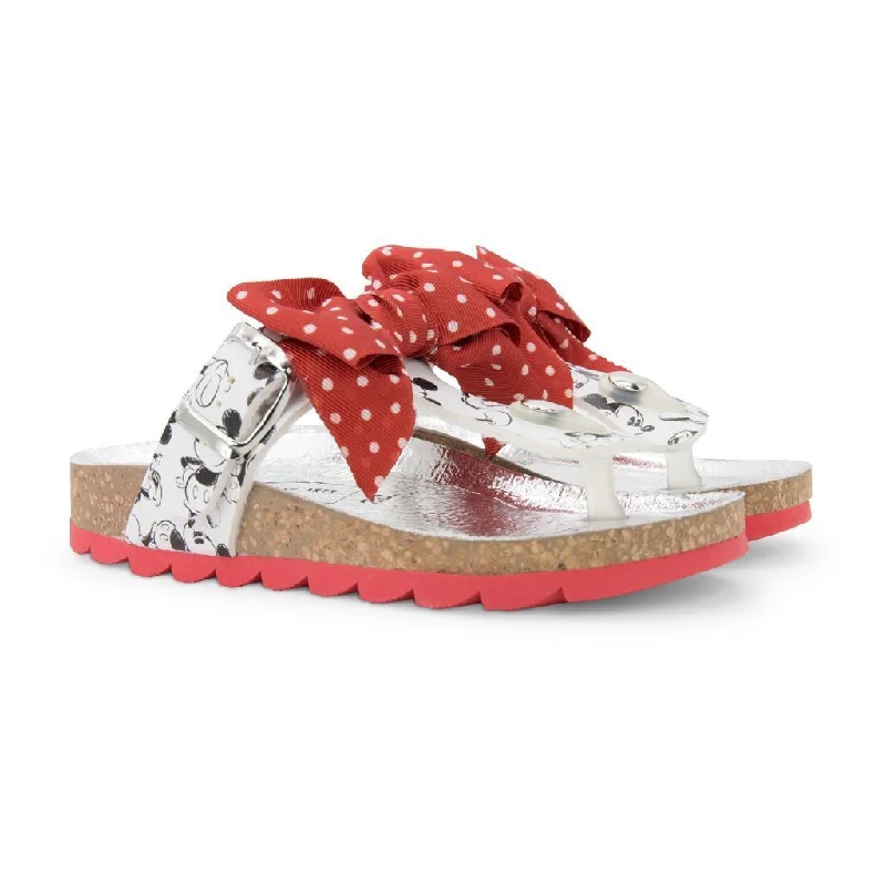 Elegant sandals for women with metallic straps and open-toe design for parties-RED BOW MICKEY MOUSE PRINT SANDALS