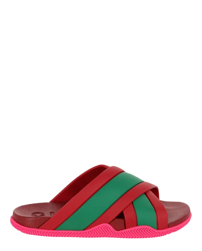 Stylish sandals for women with thick straps and chic buckle details for casual outfits-Rubber Web Striped Sandals