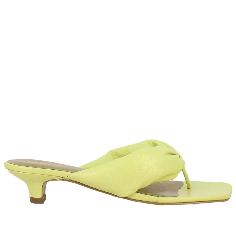 Casual sandals for men with open-toe design and soft leather upper-Amorina Yellow Leather Puffy Thong Dress Sandals