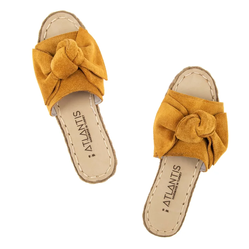 Stylish sandals for men with leather straps and trendy buckle design for versatile looks-Yellow Bows Leather Sandals