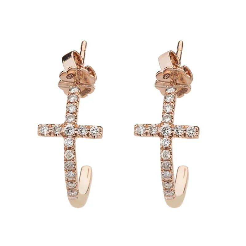 Best hoop earrings with vintage-style detailing for a nostalgic and timeless look-14K Rose Gold Cross Diamond Hoop Earrings