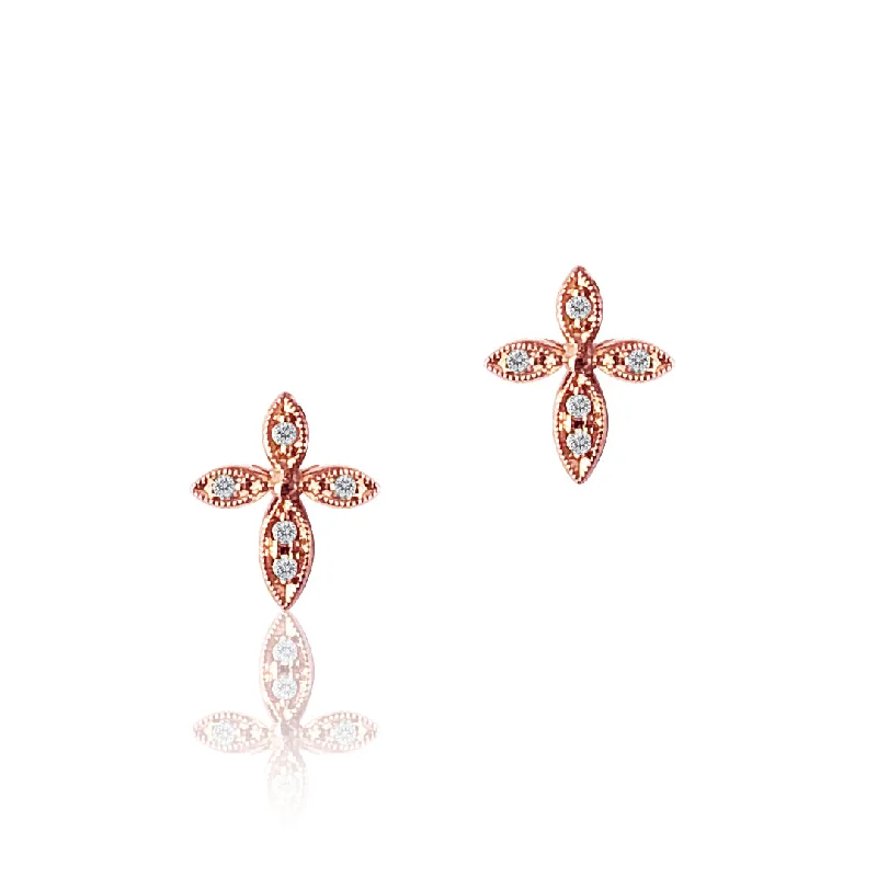 Best hoop earrings with detachable studs for a versatile and adjustable accessory-14K Rose gold cross diamond earrings